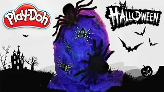 Huevo Sorpresa Gigante de Arañas de Halloween de Plastilina Play doh en Español Tela de araña Morada