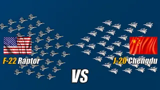 50 US F-22 Raptor vs 50 China J-20 Chengdu 5th generation fighter - DCS WORLD