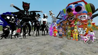 ALL CARTOON CATS VS ALL FNAF 1-9 SECURITY BREACH ANIMATRONICS in Garry's Mod!