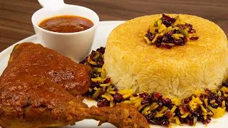 IRAN Special Delicious Saffron Chicken Recipe , Barberry Pilaf ♤ restaurant style