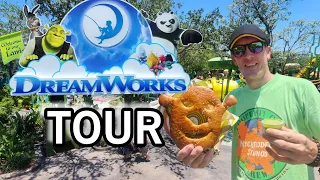Full Tour Of Brand New DREAMWORKS LAND At Universal Studios With Characters, Snacks, show & ride!!