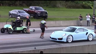 Hayabusa Golf Cart vs Turbo Porsche, ChickenHawk (FAST No Prep Car) & Hayabusa Mini Dragster