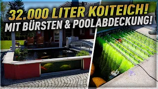 So bleibt die Bude warm! 32.000 Liter Koiteich mit Poolabdeckung und GRÜNEM Bürstenfilter!