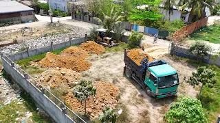 First Starting New Project,Incredible Mini bulldozer KOMATSU Pushing Land Filling Up Dump trucks