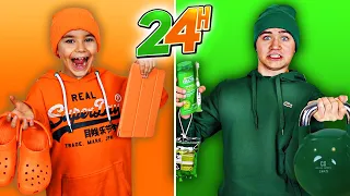 24H VIVRE MANGER UNE SEULE COULEUR ! Orange VS Vert (One Color 24H Challenge)