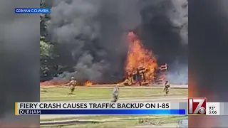 Fiery crash causes traffic backup on I-85