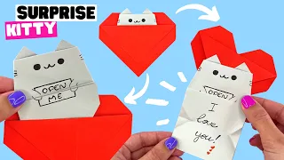 How to make easy origami HEART with SECRET MESSAGE [origami mother's day, origami cat]