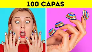 RETO DE LAS 100 CAPAS || 100 capas de maquillaje || ¡Más de 100 capas de cosas por 123GO!CHALLENGE!
