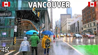 🇨🇦 【4K】⛈️⛈️⛈️ Heavy Rain in Downtown Vancouver BC. Travel Canada. Relaxing Walk.