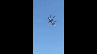 Russian helicopter over beach in Latakia, Syria