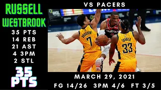 Russell Westbrook 35 PTS, 14 REB, 21 AST, 4 3PM, 2 STL, 1 BLK - Pacers vs Wizards - March 29, 2021