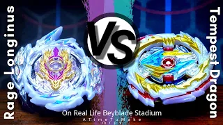 Rage Longinus .Ds' 3A vs Tempest Dragon .Cm 1A | on Real Life Beyblade Stadium