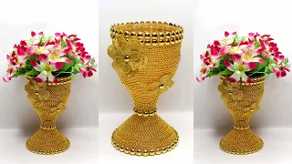 Plastic Bottle Flower Vase Making | Plastic Bottle Craft DIY Ideas | Vas Botol Plastik Mewah Gold