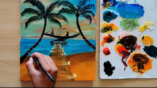 Beautiful Romantic scenery / Acrylic Painting / painting for beginners.