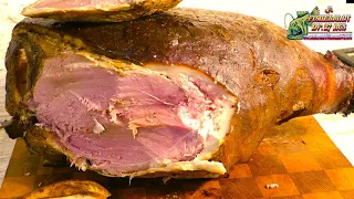 Pork ham 15 kg, hot smoked in a Mosquito smokehouse, A quick way to salt meat in a day