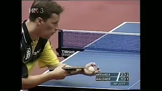 backhand flick/spike by Waldner/Kreanga @European champs 2002 QF