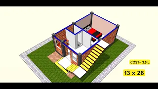 13 x 26 sqft small village house plan II 260 sqft ghar ka naksha II 3d village home design