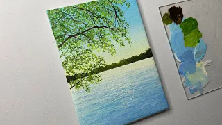 Calm lake painting/acrylic painting for beginners tutorial/acrylic painting tutorial/nature painting