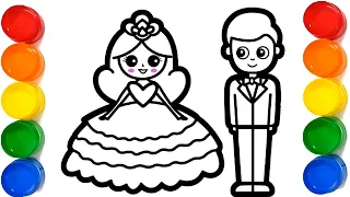 Cute Bride👰 and groom🤵 drawing, painting for kids and toddlers.