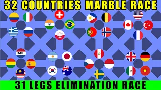 32 Countries Elimination Marble Race with 31 legs / Marble Race King