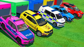 FORD, AUDI, VOLKSWAGEN, DACIA POLICE CARS TRANSPORTING WITH MERCEDES ELECTRIC TRUCKS! FS22