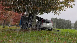 CAR & TARP CAMPING in HEAVY RAIN with Dog - Relaxing Sounds ASMR