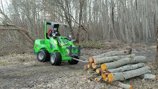 Avant 635 forklifting firewood logs