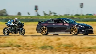 Kawasaki H2R vs 1350hp Nissan GTR - 1/2 Mile Airstrip Race 3