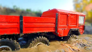 RC TRUCKS Stuck in MUD – Rescue WINCH and Deep River Crossing Kamaz 8x8 and MAN KAT 6x6