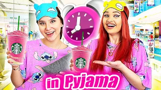 24 Stunden im Pyjama raus gehen ! 😂⏰ (Schlafen im McDonalds) - Celina