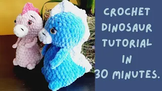 Crochet dinosaur tutorial in 30 minutes, Crochet Amigurumi Pattern, Free Amigurumi Animal Pattern.