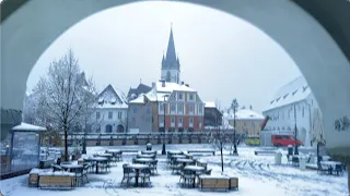 Spring snowfall in Sibiu, Romania