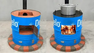 The idea of recycling iron drums and cement into an effective wood stove