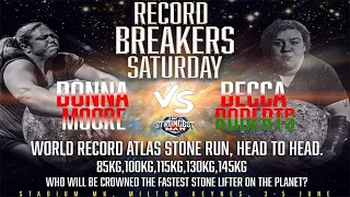 STRONGWOMEN DONNA MOORE VS BECCA ROBERTS- ATLAS STONE RUN- UK's Strongest Man 2022 Record Breakers