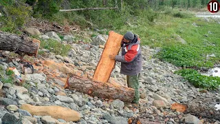 Жизнь в тайге. Пилим дрова. Делаем доски из лиственницы. Печь для хлеба в тайге своими руками. 10ч.