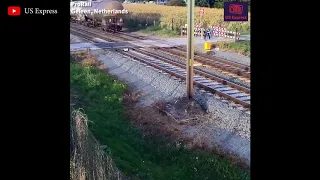 Cyclist avoids colliding with train at last second