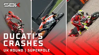 Ducati's riders ALL CRASH in Superpole 🤯 | #GBRWorldSBK 🇬🇧