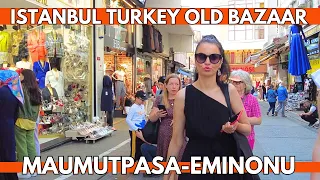 ISTANBUL TURKEY 2023 FAMOUS MAHMUTPAŞA CLOTHING & TEXTILES BAZAAR,EMINONU WALKING TOUR-4K UHD