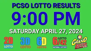 9pm Lotto Results Today April 27, 2024 Saturday ez2 swertres 2d 3d pcso