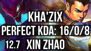 KHA'ZIX vs XIN ZHAO (JNG) | 16/0/8, Legendary, 1.3M mastery, 600+ games | NA Grandmaster | 12.7