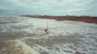 windsurfing in 40mph winds at hove lagoon watersports in Brighton in February 2022