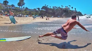 Hilarious Wipeouts and Epic Fails Learning How To Skimboard Waves