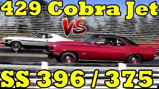 WHICH is FASTER ??? 69 SS396 Camaro OR 71 429 Cobra Jet Mustang - 1/4 Mile Drag Race - Road Test TV