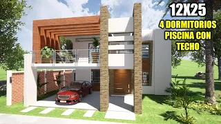 CASA HERMOSA DE DOS PISOS 12x25 -piscina con  techo 4 dormitorios(RVL CASAS)