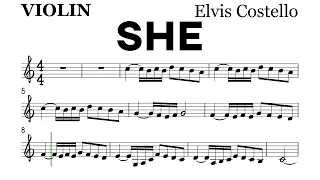 SHE by Elvis Costello Violin Sheet Music Backing Track Play Along Partitura