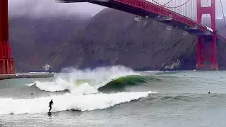 2021 SURFING under the GOLDEN GATE BRIDGE! (1st winter swell at Fort Point, San Francisco)