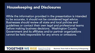 Business Town Hall Webinar on the Reopening of Washington County: May 15, 2020