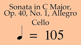 Suzuki Cello Book 4 | Sonata in C Major, Op. 40, No. 1, Allegro | Piano Accompaniment | 105 BPM
