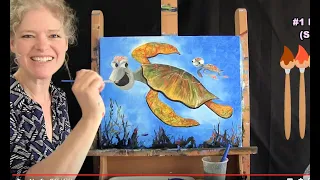 Crush inspired Two Turtles Swimming | Cookies and Canvas for Kids | Step by Step Painting Lesson