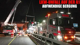 [SCHWIERIGE BERGUNG NACH LKW-UNFALL!] - Sattelzug fuhr auf A1 auf Leitplanke auf & verkeilte sich -